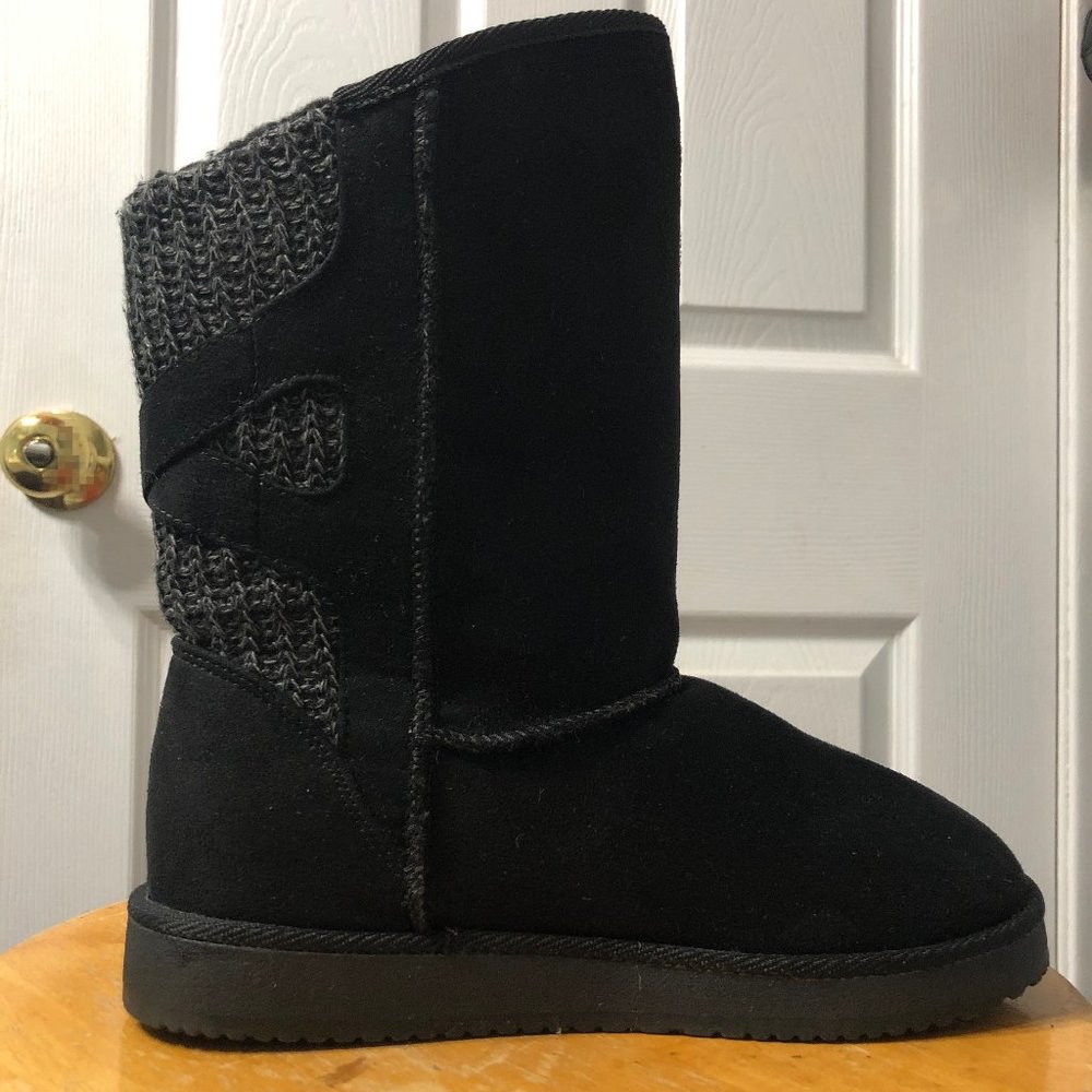 Airwalk faux suede + knitted mid-height boots, pull-on, size 6